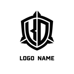 initial KO letter with shield style logo template vector. shield shape black monogram logo