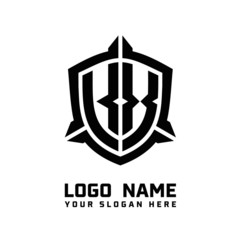 initial KX letter with shield style logo template vector. shield shape black monogram logo