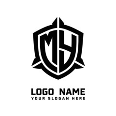 initial MY letter with shield style logo template vector. shield shape black monogram logo