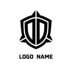 initial OO letter with shield style logo template vector. shield shape black monogram logo