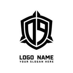 initial OP letter with shield style logo template vector. shield shape black monogram logo