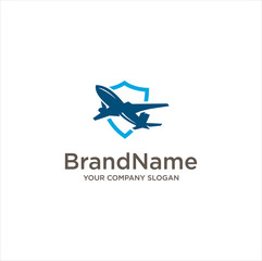 Shield plane logo Design Vector Stock .Air plane jet travel logo design . plane flying Logo