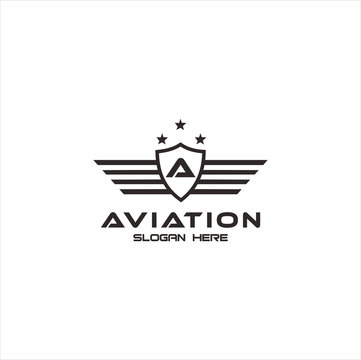 Alphabet Initial Letter A Shield Wings Logo . Wings Logo abstract design vector template Wings Logo.Aircraft Logo icon.Linear Flying Airlines Logotype.