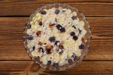 top view bowl of mixed instant cereal and grain