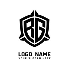 initial RG letter with shield style logo template vector. shield shape black monogram logo