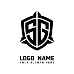 initial SG letter with shield style logo template vector. shield shape black monogram logo