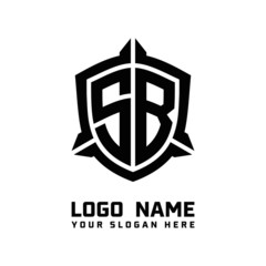 initial SB letter with shield style logo template vector. shield shape black monogram logo