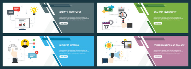 Internet banner set of investment, business and finance icons.