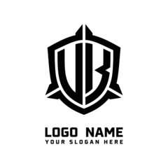 initial UK, VK letter with shield style logo template vector. shield shape black monogram logo