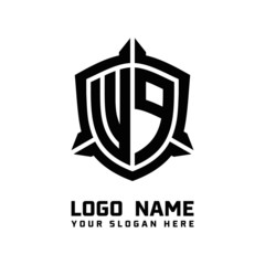initial WP letter with shield style logo template vector. shield shape black monogram logo
