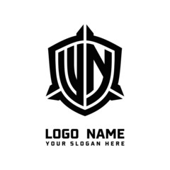 initial WN letter with shield style logo template vector. shield shape black monogram logo