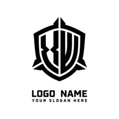 initial XW letter with shield style logo template vector. shield shape black monogram logo
