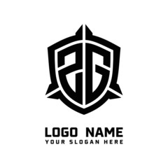 initial ZG letter with shield style logo template vector. shield shape black monogram logo