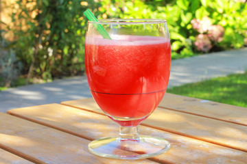 Summer glass of fresh watermelon juice smoothie drink