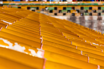 Close-up of the golden tiles rooftops of The Forbidden City,the former Chinese imperial palace from...