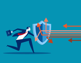 Business attack protection. Concept business defending vector illustration, Shield, Protect.
