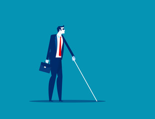 Blind man with cane walking. Concept business character vector illustration
