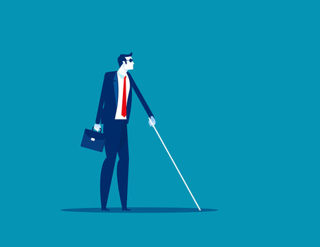 Blind Man With Cane Walking. Concept Business Character Vector Illustration