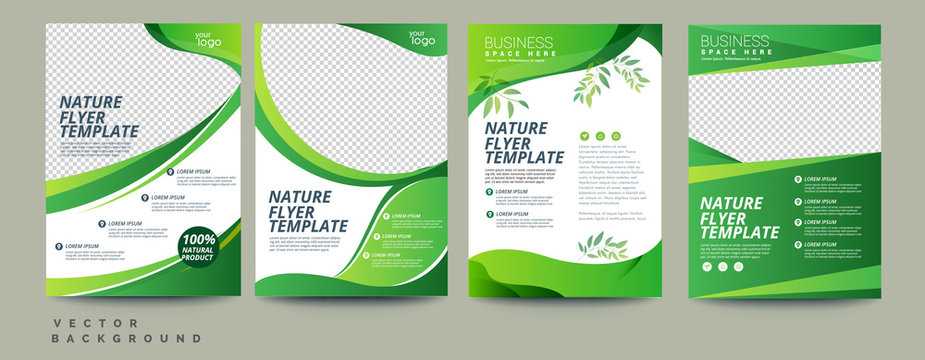 Vector eco flyer, poster, brochure, magazine cover template. Modern green leaf, environment design. - Vector