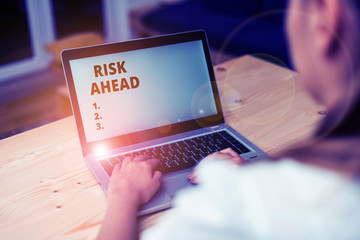 Conceptual hand writing showing Risk Ahead. Concept meaning A probability or threat of damage,...