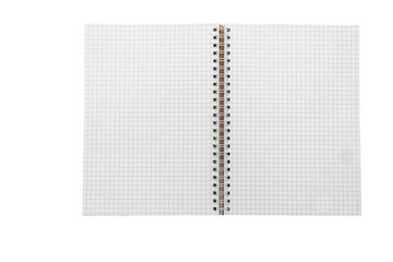 Grid paper with spiral binder notebook isolated on white background in top view