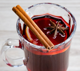 Mulled wine glintwine served in glasses for christmas table