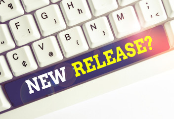Conceptual hand writing showing New Release Question. Concept meaning asking about recent product...
