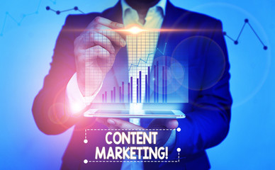 Writing note showing Content Marketing. Business concept for involves creation and sharing of...