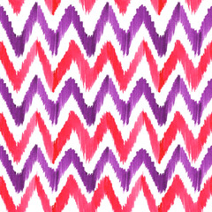 Seamless hand drawn watercolor ethnic pattern in pink and purple color