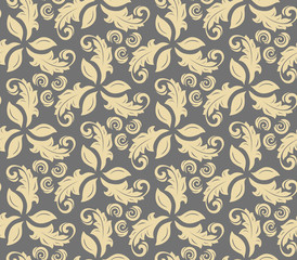 Floral vector ornament. Seamless abstract classic background with golden leaves. Pattern with repeating floral elements. Ornament for fabric, wallpaper and packaging