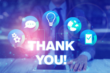 Text sign showing Thank You. Business photo showcasing polite expression used when acknowledging...