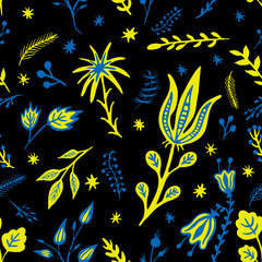 Colorful vegetation seamless pattern vector illustration hand drawing on black background