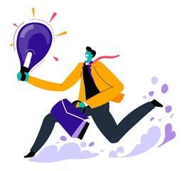 Businessman with idea and briefcase, having business idea