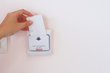 ็Hand insert key card for on power  electric equipment in the hotel room, Hotel Lock Energy...