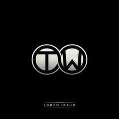 TW initial letter linked circle capital monogram logo modern template silver color version