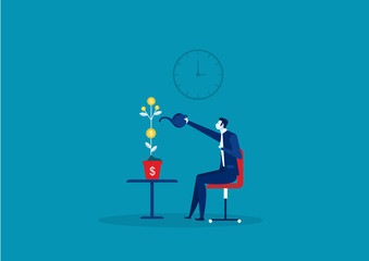 businessman is watering a pot with a growing business idea, a business startup.vector