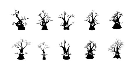 Silhouettes of trees collection   Halloween concept.