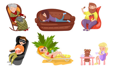 Different types of recreation for family members. Vector illustration.