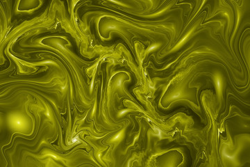 Abstract glossy green waves. Fantastic fractal background. Digital art. 3d rendering.