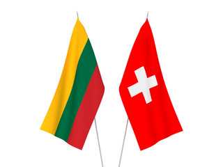 National fabric flags of Lithuania and Switzerland isolated on white background. 3d rendering illustration.