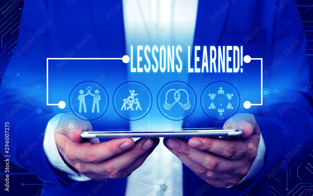 Poster text sign showing lessons learned. business photo text experiences distilled project that should act