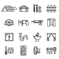 Building, repair and home renovation icons set with white background. Thin line style stock vector.