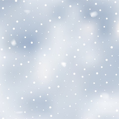 Christmas background with falling snowflakes on blue sky. Vector
