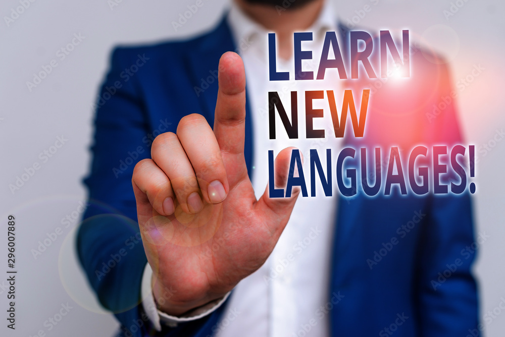 Poster word writing text learn new languages. business photo showcasing developing ability to communicate i