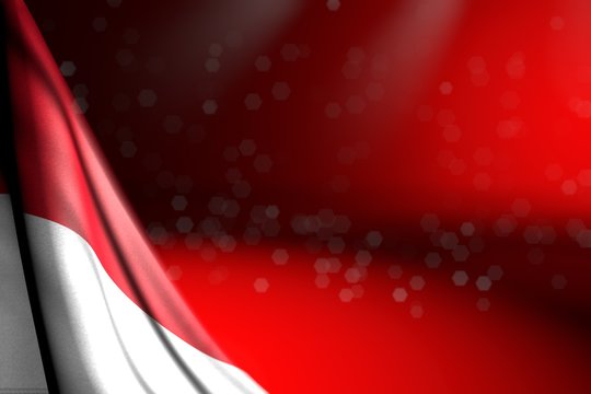 wonderful picture of Indonesia flag hangs diagonal on red with soft focus and free place for content - any feast flag 3d illustration..
