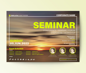 Business conference design template. Abstract sunset background for seminar event poster, invitation, leaflet, banner, presentation.