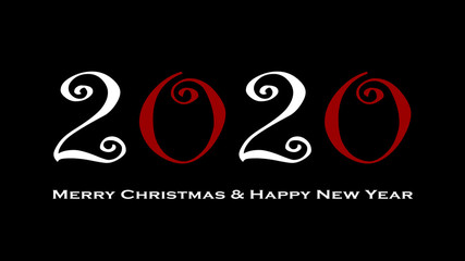 Happy New Year 2020 Text Graphic Design , Hand Drawn Doodle , Logo for New Year Card
