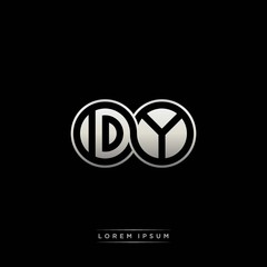 DY initial letter linked circle capital monogram logo modern template silver color version