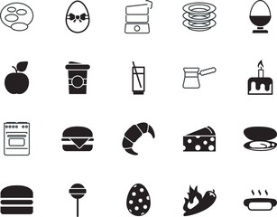 food vector icon set such as: bakery, chilli, bubble, wallpaper, sauna, cold, pottery, vacation, nutrition, ripe, perfect, slice, animal, style, adventure, nobody, body, steaming, cake, device