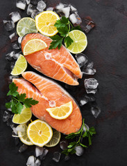 Raw salmon steaks
